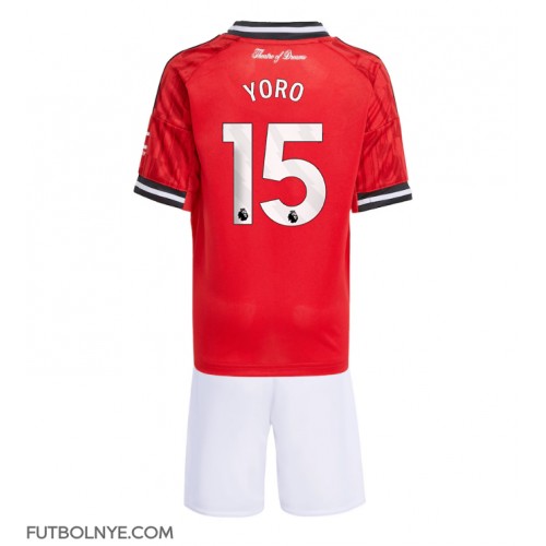 Camiseta Manchester United Leny Yoro #15 Primera Equipación para niños 2025-26 manga corta (+ pantalones cortos)